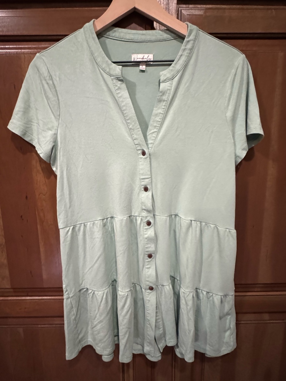 Wonderly Sage Green Button-Front Peplum Top